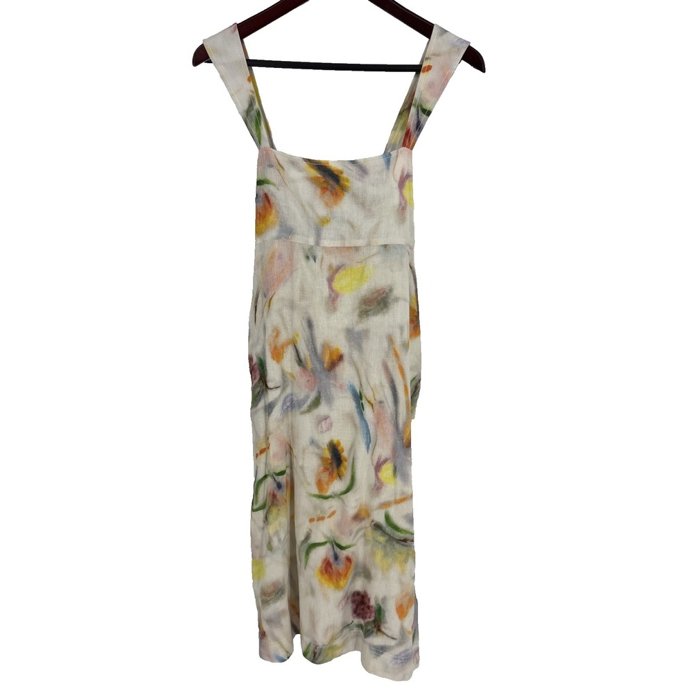 Anthropologie Klaas Jonkman Sleeveless Linen Midi Dress Watercolor Floral Small - Picture 2 of 9